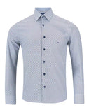 Blue patterned shirt on a white background
