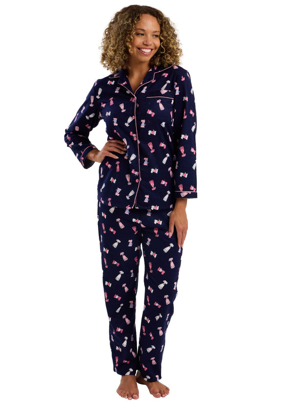 INDIGO SKY Navy Dog Print Brushed Cotton Pyjama Set