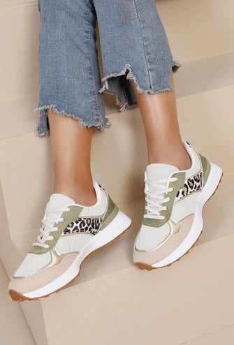 Green Leopard Casual Laced Trainer