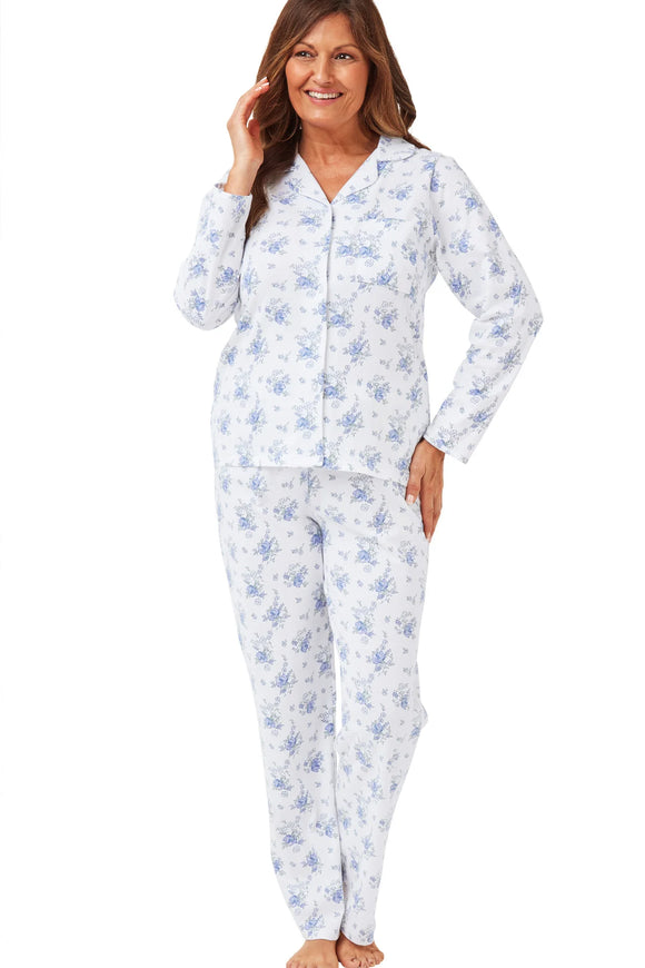 MARLON Blue Floral Long Sleeve Cotton Pyjamas