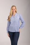 MUDFLOWER Blue Flower Embroidered Blouse