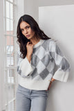 MICHA Off White/Grey Argyle Jumper