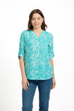 MUDFLOWER Jade Leaf Print Cotton Blouse