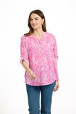 MUDFLOWER Pink Leaf Print Cotton Blouse