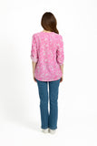MUDFLOWER Pink Leaf Print Cotton Blouse