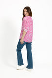 MUDFLOWER Pink Leaf Print Cotton Blouse