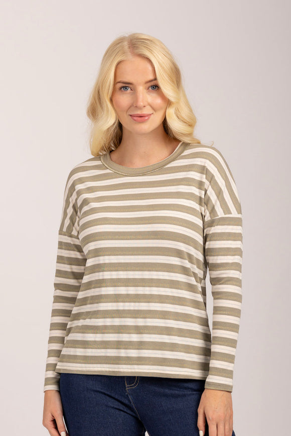 MUDFLOWER Sage Stripe Lurex Top