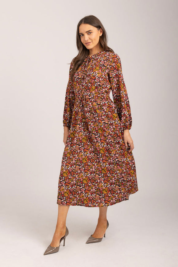 MUDFLOWER Red Floral Tie Waist Dress