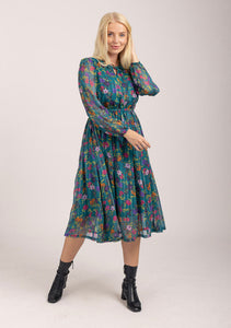 MUDFLOWER Green Floral Lurex Dress