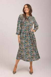 MUDFLOWER Teal Floral Tie Waist Dress