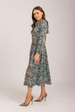 MUDFLOWER Teal Floral Tie Waist Dress