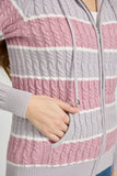 MUDFLOWER Pink Stripe Cable Knit Zip Up Cardigan