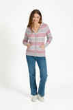 MUDFLOWER Pink Stripe Cable Knit Zip Up Cardigan