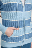 MUDFLOWER Blue Stripe Cable Knit Zip Up Cardigan