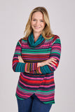 MUDFLOWER Navy Multi Striped Cowl Neck Top