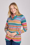 MUDFLOWER Grey Multi Striped Cowl Neck Top