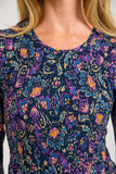 MUDFLOWER Navy Floral Print Shirred Dress