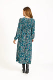 MUDFLOWER Teal Floral Print Shirred Dress
