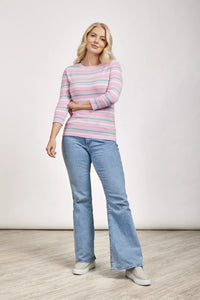 MUDFLOWER Lilac Striped Boat Neck Jumper