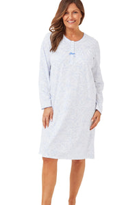 MARLON Blue Palm Trail Long Sleeve Nightdress