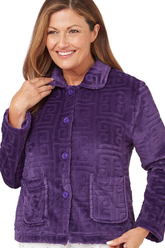 MARLON Purple Embossed Fleece Bed Jacket