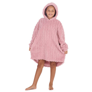 Pink Sherpa Cable Design Oversized Snuggle Hoodie