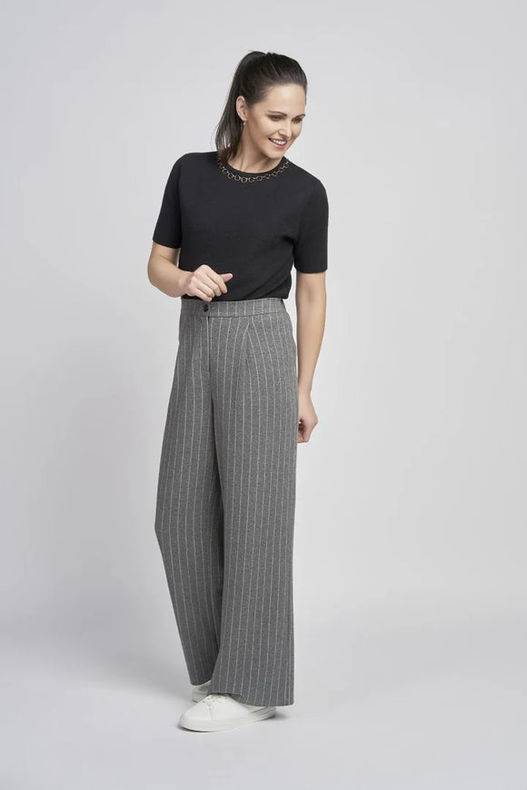 PINNS Grey Stripe Wide Leg Trousers