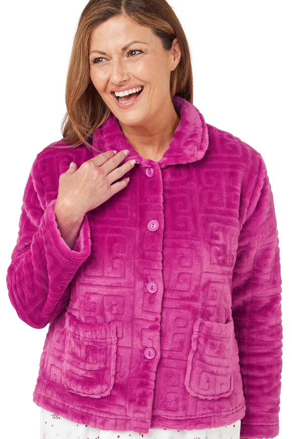 MARLON Raspberry Embossed Fleece Bed Jacket