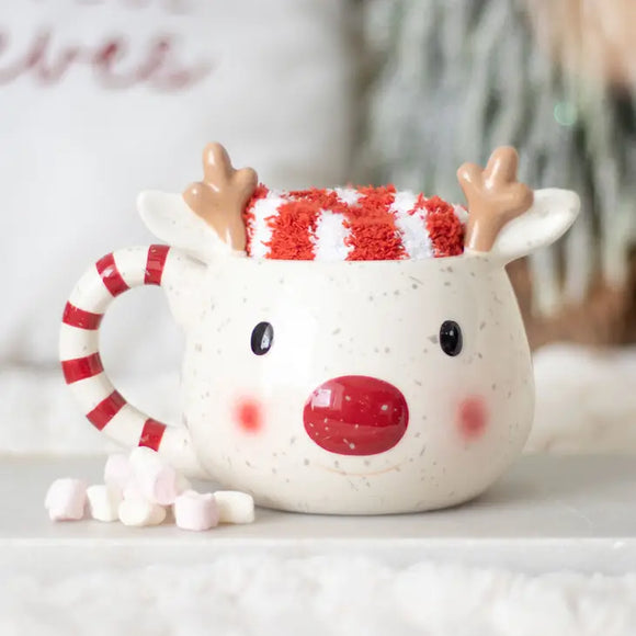 Rudolph Reindeer Christmas Mug & Sock Set
