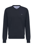 FYNCH HATTON Navy Cotton V Neck Jumper