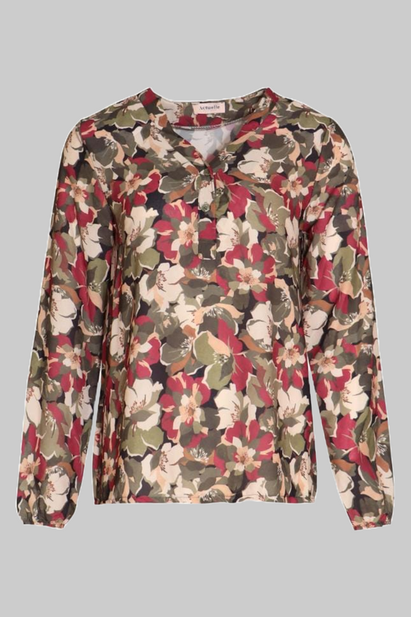 ACTUELLE Green & Wine Floral Blouse