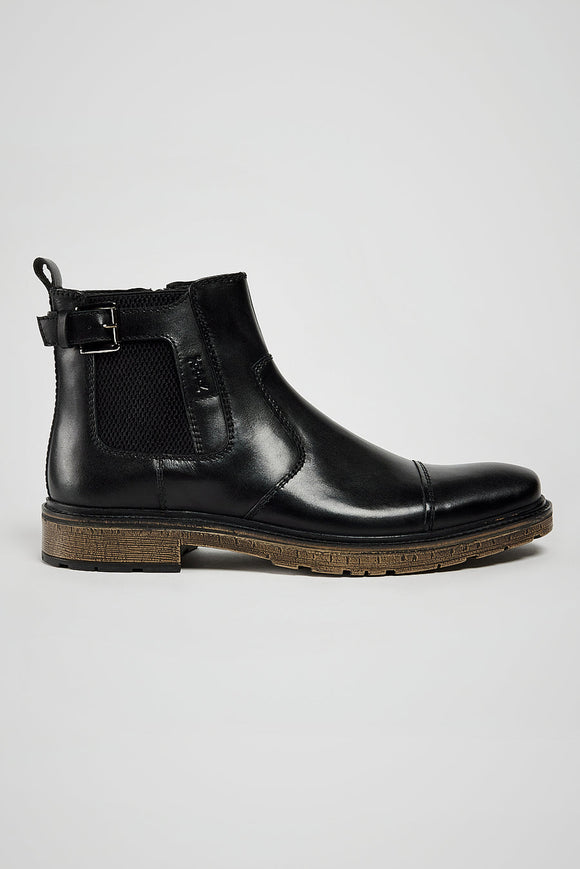 WALSH LEATHER ZIP CHELSEA BOOTS POD BLACK