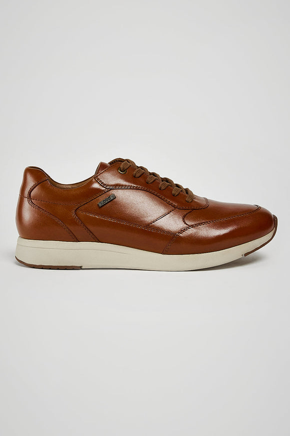 RAINER LEATHER LACE UP TRAINERS POD COGNAC