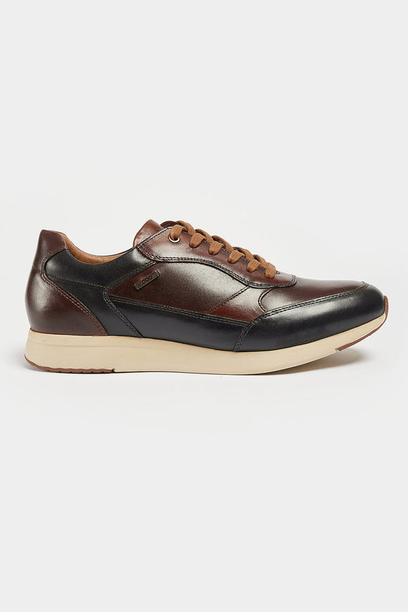 RAINER LEATHER LACE UP TRAINERS POD NAVY/BROWN