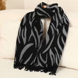 Mixed Leopard Print Wool Scarf - Black