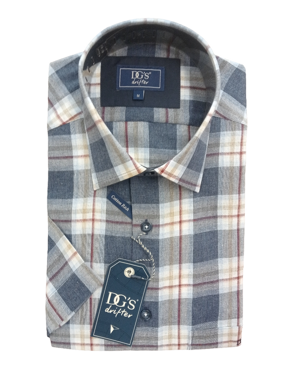 DRIFTER Dark Blue Check Short Sleeve Shirt