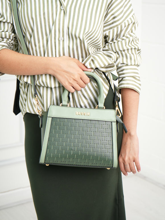 BESSIE LONDON Green Basket Weave Tote Bag