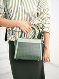 BESSIE LONDON Green Basket Weave Tote Bag