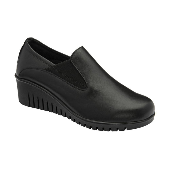 LOTUS Delmar Black Leather Wedge Shoe