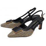 LOTUS Solange Black Weave Sling Back Court Shoe