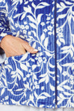 MARLON Blue Ribbed Floral Zipped Bed Jacket