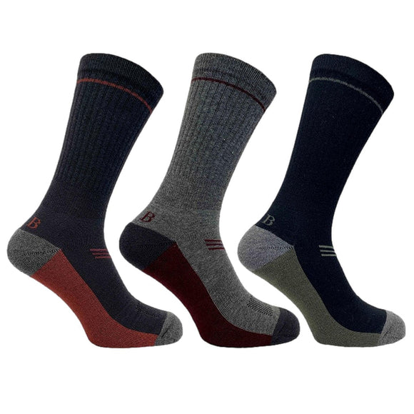 BRAMBLE MENS LIGHTWEIGHT HIKER SOCKS 3 PACK - GREY/BLACK MIX