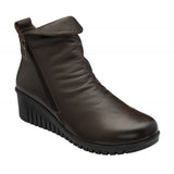 Brown ankle boot with a zipper on a white background