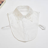 Elegant Lace and Pearl Flowers Embellished White Collar