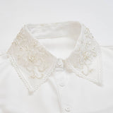 Elegant Lace and Pearl Flowers Embellished White Collar