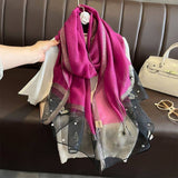 Silk Scarf with Embroidered Butterflies & Pearls - Fuchsia