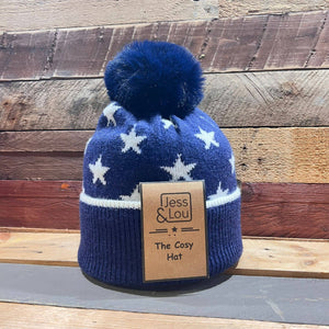 Unisex Star Navy Cosy Bobble Hat