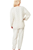 INDIGO SKY Cream Cable Knit Cosy Fleece Pyjamas