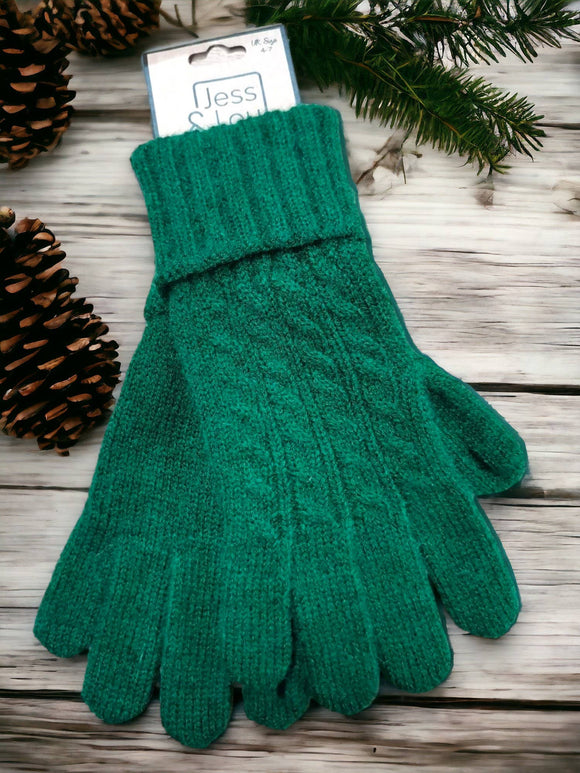 Green Cosy Cable Knit Gloves