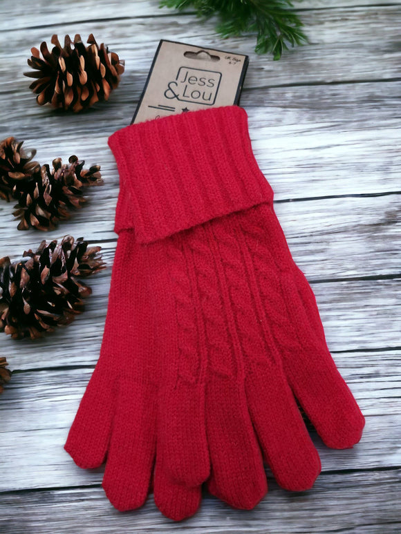 Red Cosy Cable Knit Gloves